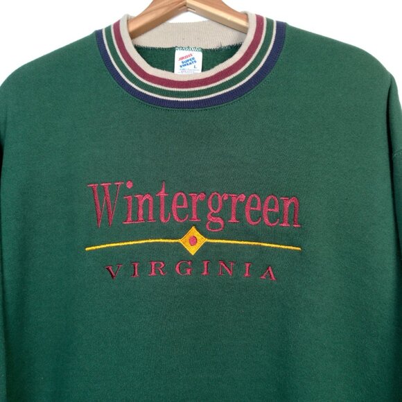 Vintage 1990s Wintergreen Ski Resort Virginia Sweatshirt L Green Skiing VA Retro - Picture 2 of 12